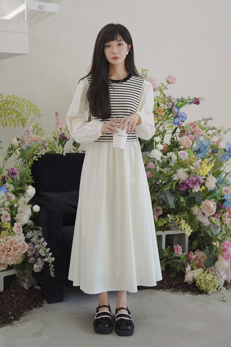 2022秋季新款针织条纹拼接假两件连衣裙225-7713-P125（控178）,女装连衣裙,浙宝225