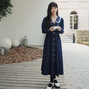 已出货 2022秋季新款 领子花边牛仔连衣裙225-7009-P115-控168图片