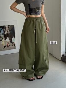 欧韩范春新A++9166松紧腰高腰纯棉慵懒工装弯刀裤休闲女长卫裤