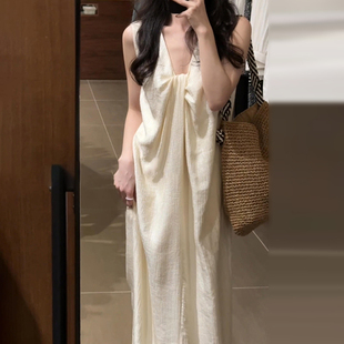长裙 法式 高级感白色扭结背心连衣裙子女夏季 2025新款 海边度假无袖