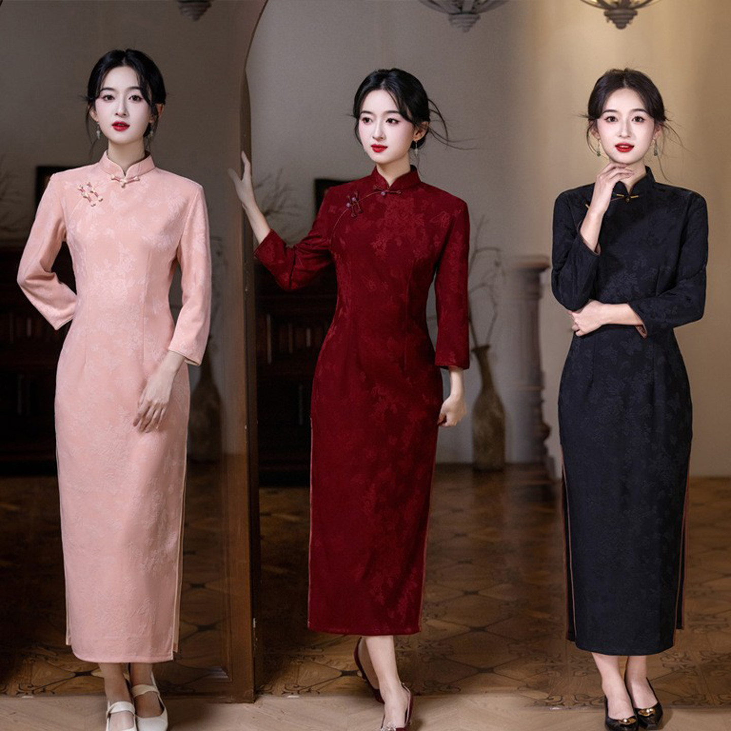 秋季旗袍长袖2025新款国风鹿皮绒