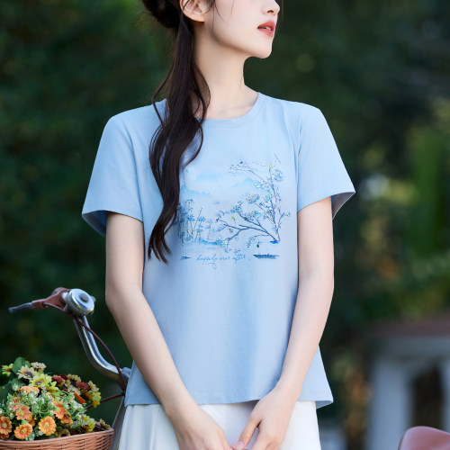 纯棉新中式减龄短袖t恤女款夏装