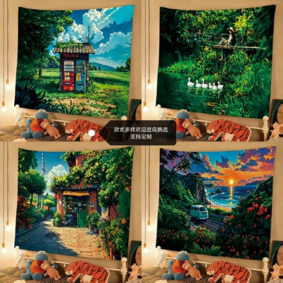 清风拂面青山油画挂毯卧室装饰