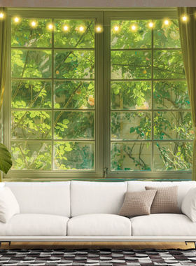 房间装饰背景布窗外绿山挂毯小清新绿色房间北欧风宿舍大改造挂布