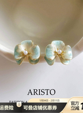 气质油画风晕染滴油鸢尾花耳钉小众设计感精致百搭仙气漂亮耳饰