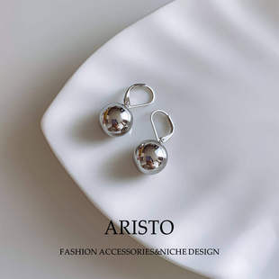 法式极简银球吊坠耳扣小众设计高级感轻奢简约耳坠气质时尚长耳饰