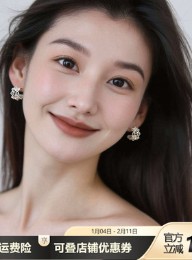 艺术菱形纹理编织银色耳钉小众设计高级气质耳环通勤精致长款耳饰