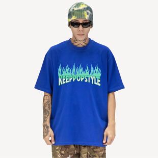 Keeping品牌|KeepPopStyle街舞蓝色火焰款Popping黑白短袖小领口