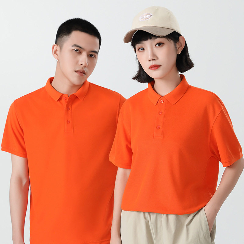 橙色翻领短袖POLO衫女团队印字
