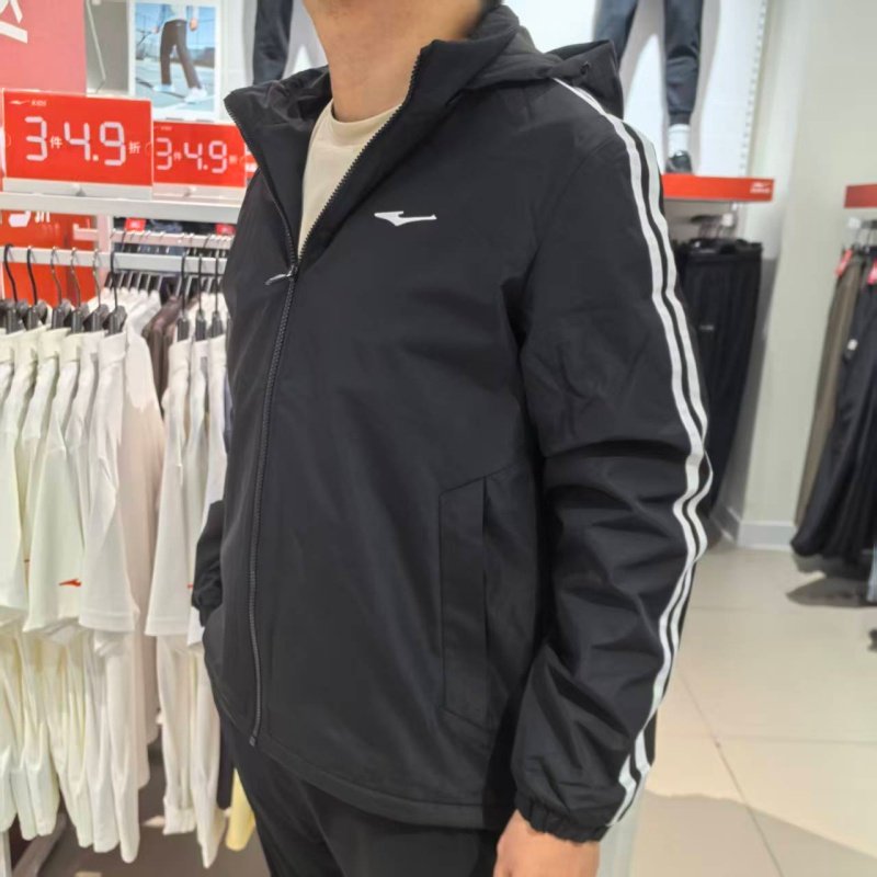 鸿星尔克加厚风衣男子2025冬季加绒可拆卸帽加绒外套11225402157