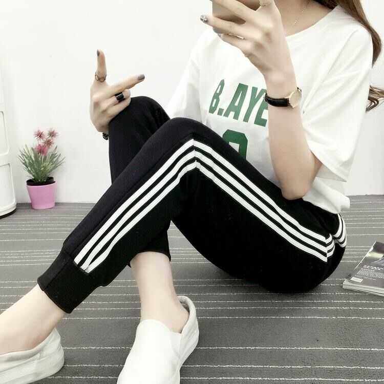 夏季薄款韩版运动裤女大码宽松休闲裤原宿百搭九分哈伦裤小脚卫裤