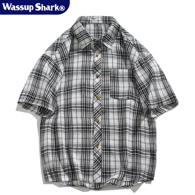 日系格纹短袖衬衫男夏季轻薄透气