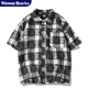 衬衫 Wassup Shark小众流苏格纹短袖 男夏设计感休闲宽松小香风衬衣
