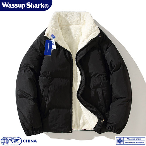 Wassup Shark潮牌棉服男冬季羊羔绒加厚保暖羽绒棉衣情侣面包服女