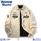 加绒美式 Wassup Shark复古字母印花灯芯绒外套男秋冬季 夹克上衣潮