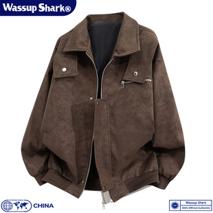Wassup Shark美式复古翻领机车外套男春秋飞行员皮夹克高级感皮衣