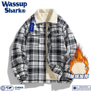 子外套男秋冬季 Wassup Shark美式 小香風(fēng)格 加絨加厚羊羔絨保暖夾克