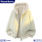 荔枝皮座山雕毛领连帽棉衣男女冬季 Wassup Shark美式 加绒保暖外套
