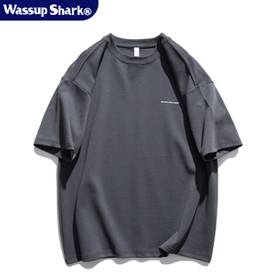 Wassup Shark夏季纯棉重磅短袖T恤男潮牌ins休闲宽松半袖打底上衣
