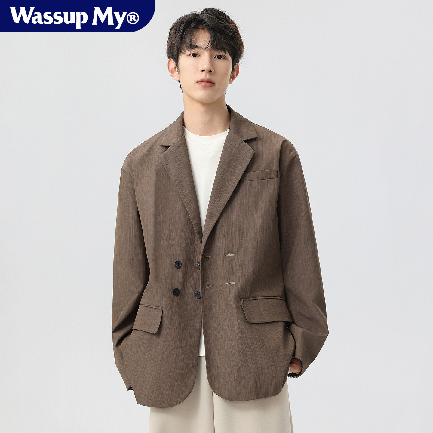 Wassup My日系休闲西服外套男春秋休闲宽松复古百搭高级感西装潮