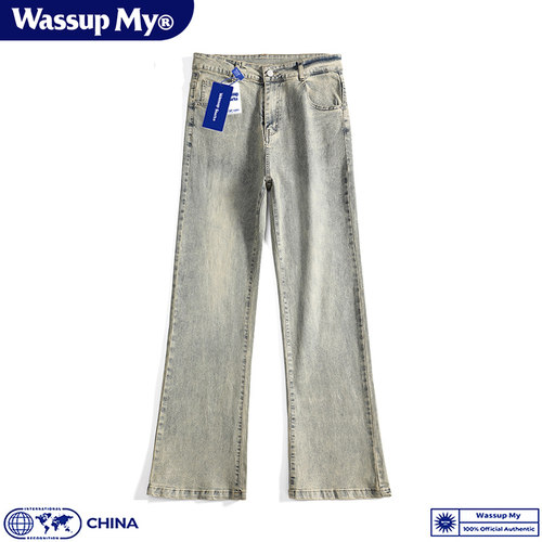 美式复古水洗做旧微喇叭牛仔裤潮
