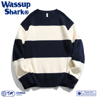 内搭女 宽松百搭条纹加厚针织打底衫 Shark圆领毛衣男秋冬季 Wassup