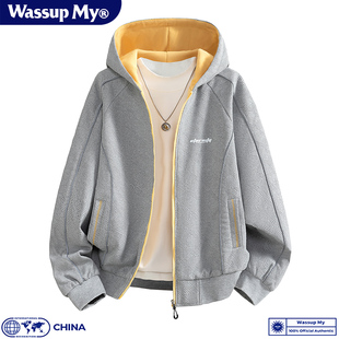 WASSUP MY潮流休闲风连帽外套男女秋季新款宽松拉链青春夹克潮流