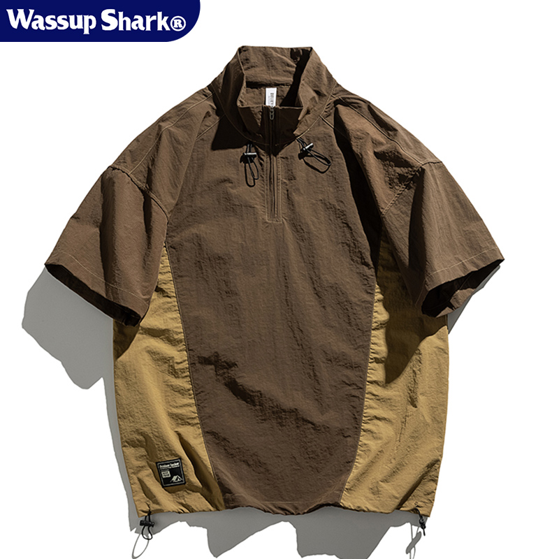 Wassup Shark机能风冰丝速干POLO衫男夏季短袖t恤半拉链休闲体恤