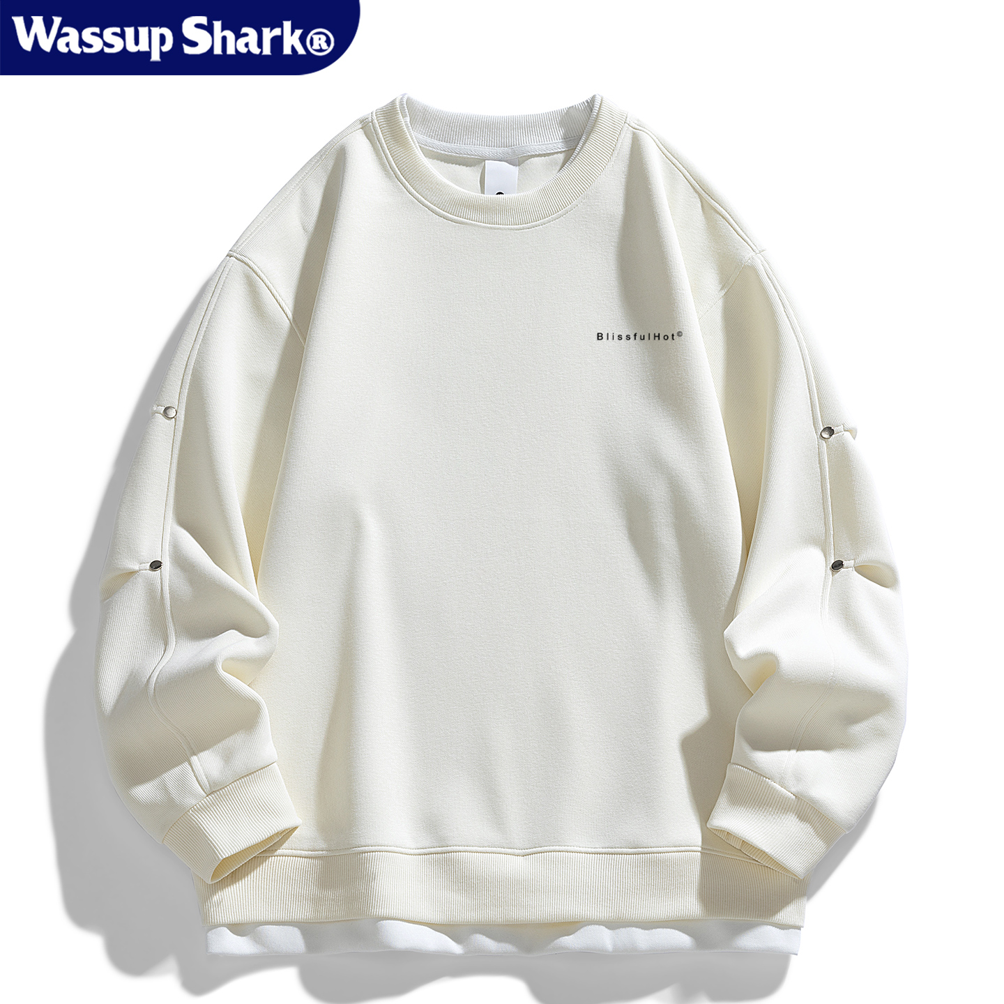 美式重磅肌理感假两件圆领卫衣男