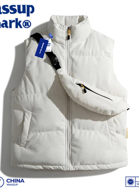 Wassup Shark羽绒棉马甲秋冬季男女情侣款外穿灯芯绒加厚保暖背心