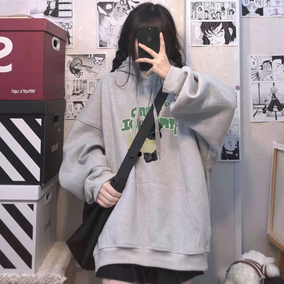 春秋季宽松卫衣女小个子2023新款加绒加厚外套女秋冬款连帽上衣服