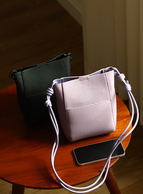 peshawar | 头层牛皮简约竖款水桶包女真皮散步小包包夏天手机包