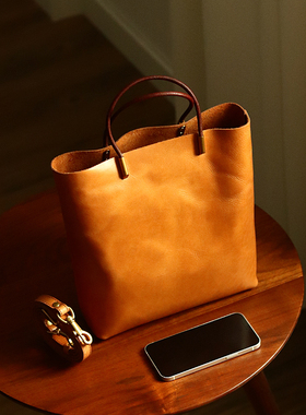 peshawar | 植鞣牛皮水桶包女式法式复古真皮手提包简约女包包