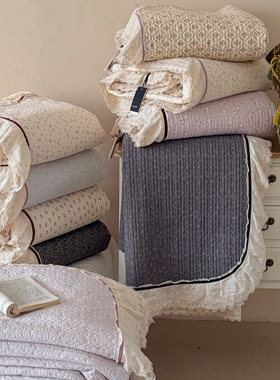 韩式碎花边款双层纱床盖四件套可机洗绗缝夹棉防滑床单榻榻米炕盖