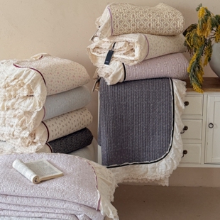 韩式碎花边款双层纱床盖四件套可机洗绗缝夹棉防滑床单榻榻米炕盖