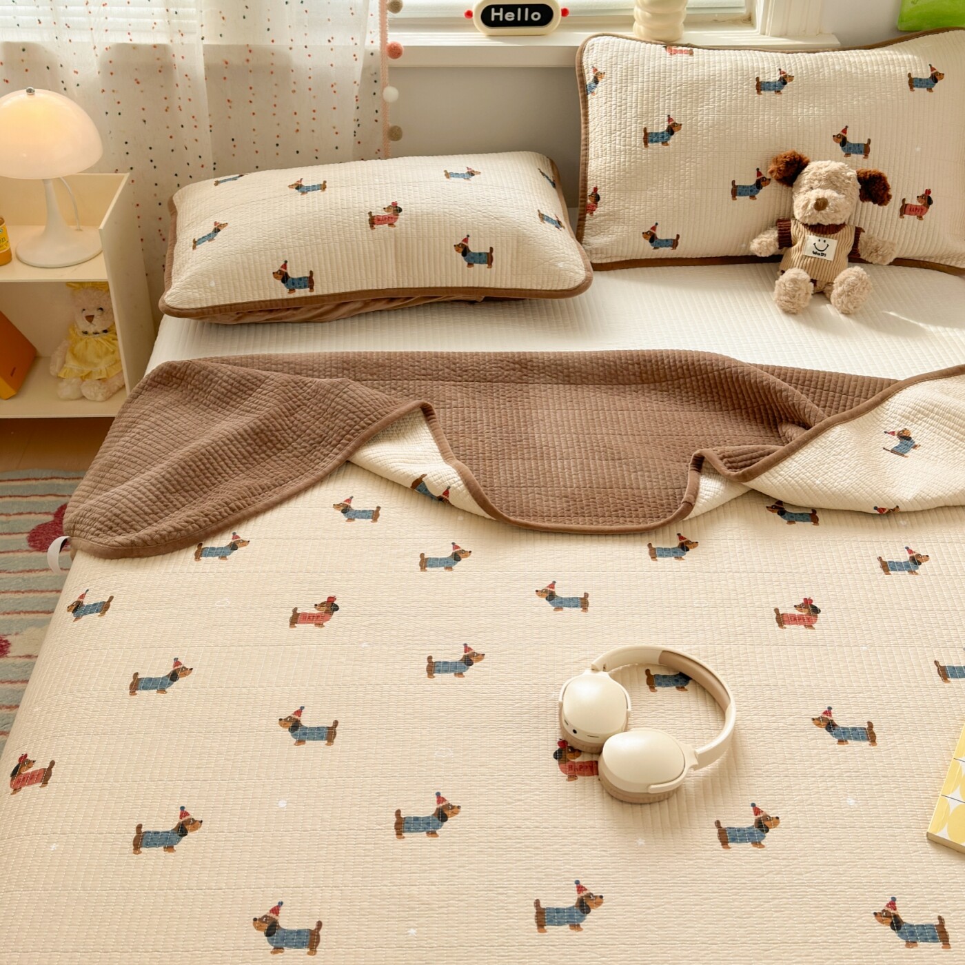 韩式秋冬保暖绗缝宝宝绒床盖三件套一面纯棉一面绒加厚夹棉床单