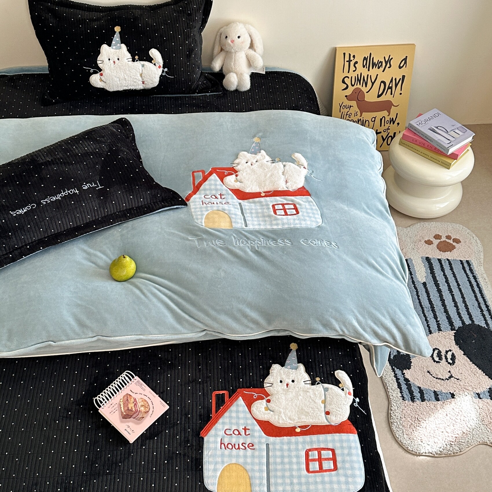 秋冬加厚牛奶绒床盖四件套配被套