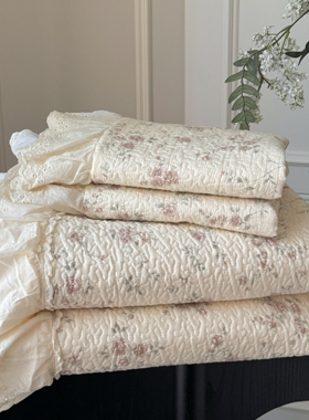 韩式全棉床盖三件套可搭配被套可机洗纯棉绗缝夹棉床单榻榻米炕盖