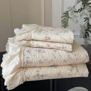 韩式全棉床盖三件套可搭配被套可机洗纯棉绗缝夹棉床单榻榻米炕盖