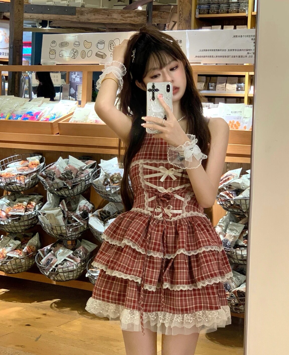 红色格子吊带连衣裙夏独特别致甜美收腰公主裙多巴胺少女感蓬蓬裙