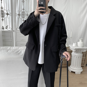 春夏袖口翻边黑色便服单西宽松休闲西装男韩上衣外套 1003W1910 P,男装西服,星座1003