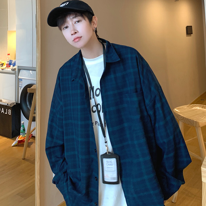 潮流格纹磨毛休闲长袖宽松衬衫1003C1101P55,男装衬衫,星座1003
