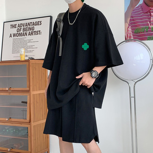 2024春夏新款高克重潮流纯色宽松休闲情侣套装1003TZ05P75图片