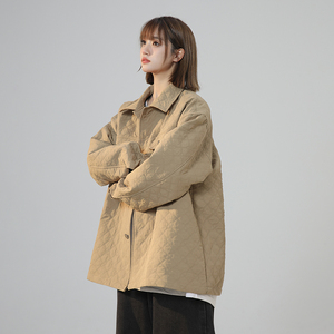 秋冬潮流个性翻领格纹绗棉夹克外套1003W209P78图片