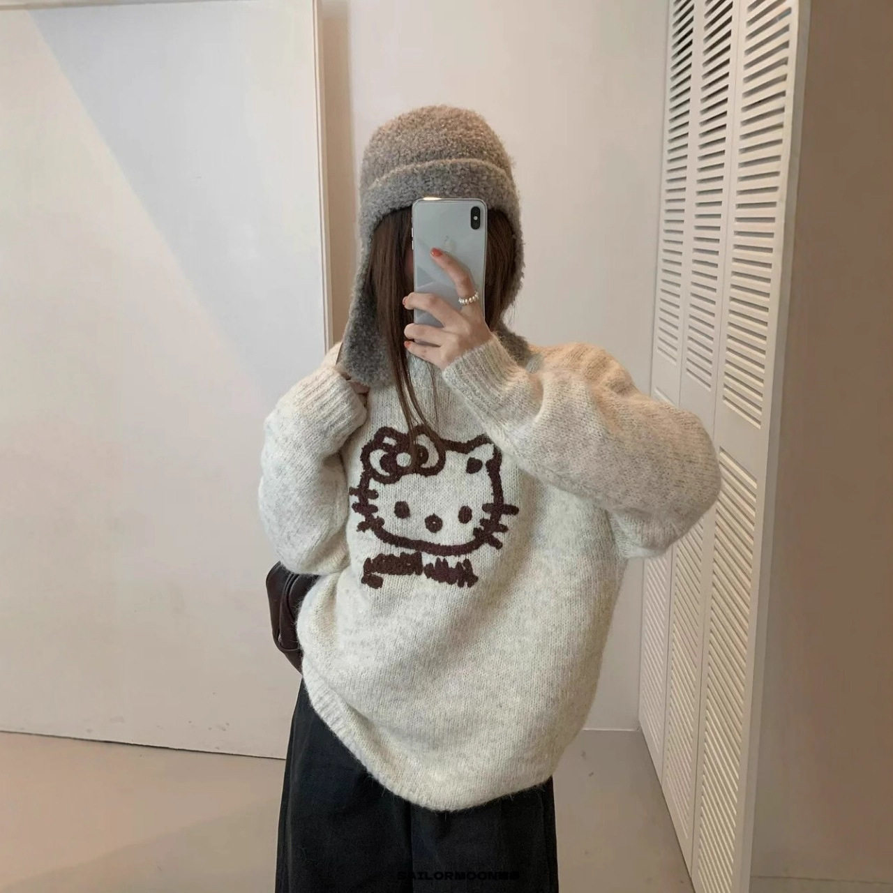 可爱卡通猫咪提花套头毛衣女2025秋冬新款韩版宽松甜美针织衫上衣