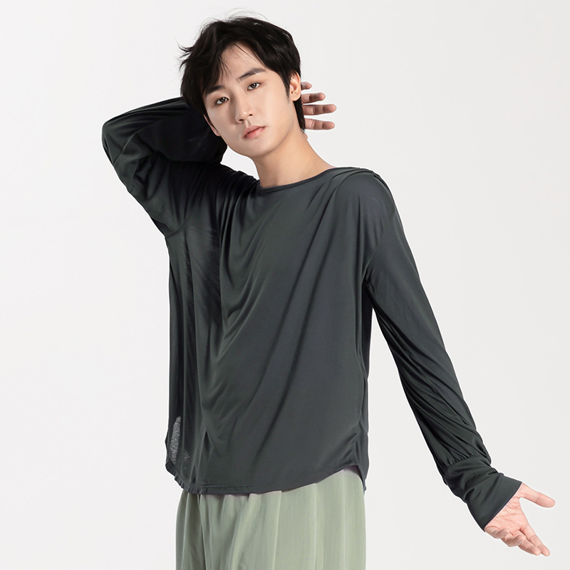 现代舞蹈服男女同款宽松长袖捏褶罩衫中国日常穿搭艺考练功服上衣