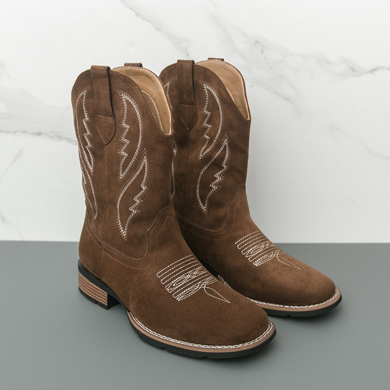 西藏马丁靴男英伦复古长筒西部牛仔靴高筒侧拉链皮靴骑士蒙古马靴