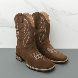 西藏马丁靴男英伦复古长筒西部牛仔靴高筒侧拉链皮靴骑士蒙古马靴