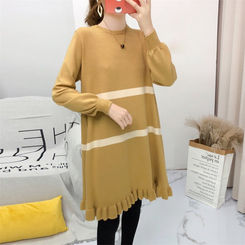 출산복 가을 겨울 뜨거운 엄마 2021 새로운 패션 느슨한 출산 스웨터 바닥 셔츠 유행 드레스 트렌드