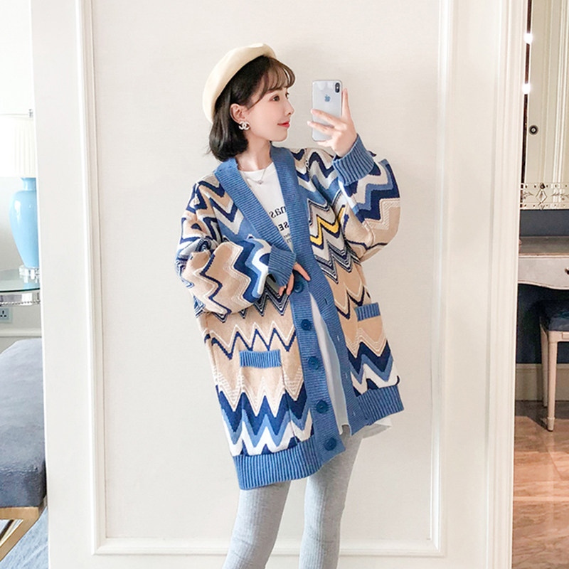임산부 스웨터 봄 가을 트렌디한 엄마 코트 니트 가디건 패셔너블한 한국식 루즈한 대형 상의 임부복 가을옷